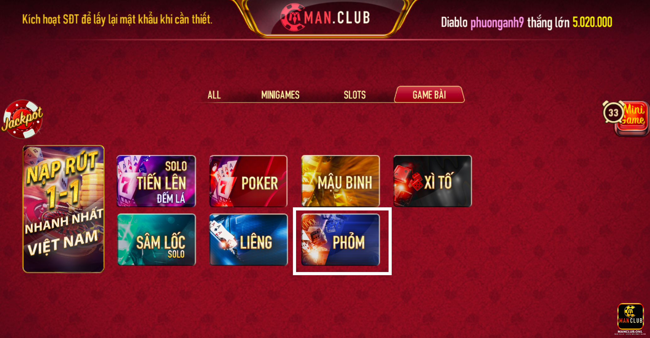 Lý do anh em nên tham gia Phỏm tại cổng game Manclub là gì?